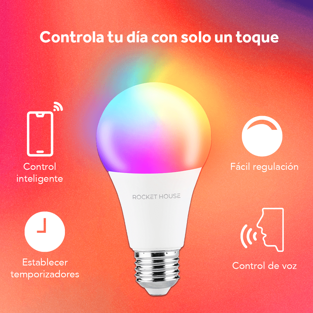 Pack 10 Focos Inteligentes Led Rocket House Rainbow Rgb Wifi - Rockethouse.com.mx